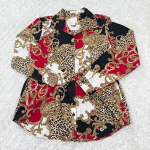 Chico's Shirt 0 Baroque Leopard Print Button Down Long Sleeve Blouse Mob Office